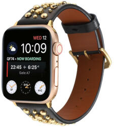 Utángyártott Apple Watch szíj 38/ 40/ 41 mm szegecses bőr óraszíj - fekete (OS-0333)