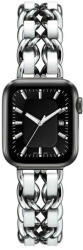 Utángyártott Apple Watch szíj (38/40/41/42mm(Series 10) fém karkötő ezüst-fehér, bőrcsíkkal (OS-0265)