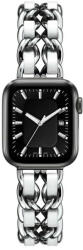 Utángyártott Apple Watch szíj 38/ 40/ 41 mm fém karkötő ezüst-fehér, bőrcsíkkal (OS-0265)