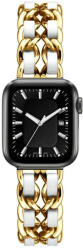 Utángyártott Apple Watch szíj (38/40/41/42mm(Series 10) fém karkötő arany-fehér színű bőrcsíkkal (OS-0266)