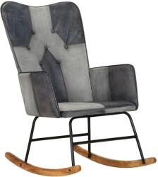 vidaXL Scaun balansoar, gri, piele naturală și pânză (339693) Balansoar