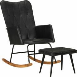 vidaXL Scaun balansoar cu taburet, negru, piele naturală (339698) Balansoar