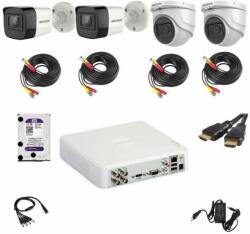 Hikvision Kit supraveghere video Hikvision 5MP format din 2 camere tip dome , 2 camera tip bullet si accesorii complete incluse SafetyGuard Surveillance