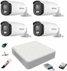 Hikvision Sistem de supraveghere 4 camere ColorVU Hikvision 5MP, lumina alba 40m, 2.8mm, DVR 4 canale, Accesorii montaj, hard disk 1TB SafetyGuard Surveillance