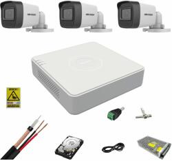 Hikvision Kit complet supraveghere 5MP Hikvision cu 3 camere Bullet IR 25m, alimentatori, cabluri, mufe, HDD 500 Gb, vizualizare pe internet SafetyGuard Surveillance