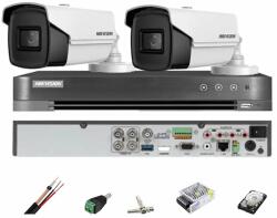 Hikvision Sistem de supraveghere HIKVISION 2 camere bullet 8MP, IR 80m, 4 in 1 lentila 3.6mm, DVR 4 canale, accesorii, hard disk SafetyGuard Surveillance