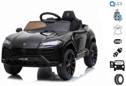 Beneo Mașinuță electrică pentru copii, Lamborghini URUS, Negru, licențiată originală, alimentată cu baterii, deschidere uși, 2x motoare, baterie 12 V, telecomandă 2, 4 Ghz, roți moi EVA , suspensii, pornire