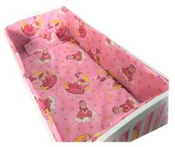 Croitoria Noastră Lenjerie de patut bebelusi 120x60 cm 5 piese cu aparatori laterale pufoase cn bunica ursulet roz