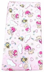 Deseda Cearsaf cu elastic pe colt 120x60 cm cu imprimeu - ursi cu albine pe roz Lenjerii de pat bebelusi‎, patura bebelusi
