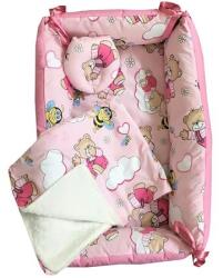 Deseda Reductor bebe bed nest cu paturica si pernuta antiplagiocefalie deseda ursi cu albine pe roz