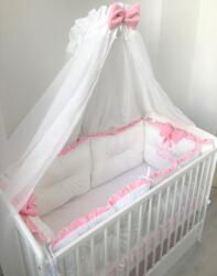 Deseda Set de 6 bucati aparatori protectii laterale patut 140x70 cm deseda albe cu volanas colorat si 2 fundite