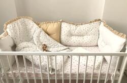 Deseda Set de 6 bucati aparatori protectii laterale patut 140x70 cm deseda bej - stelute bej pe alb