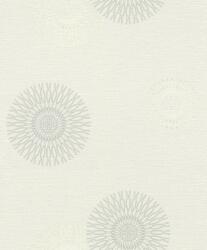  Rasch #tapetenwechsel 808827 grafikus virágos stilizált virágkörök fehér csillogó ezüst tapéta (808827)