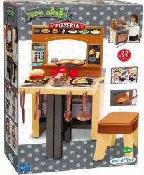 Ecoiffier Bucatarie cu pizza, Pizzeria Ecoiffier, reglabila cu doua fete, scaunel si 33 accesorii, 1693 (7600001693) Bucatarie copii