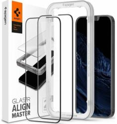 Spigen Set 2 folii sticla cu sistem de montare Case friendly Spigen ALM Glass FC compatibila cu iPhone 13 Pro Max / 14 Plus Black (8809811851144-AGL03377)