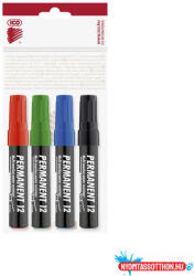 ICO Alkoholos marker készlet, 1-4mm, vágott hegyű, Ico 12, 4 különféle szín (9580008001)