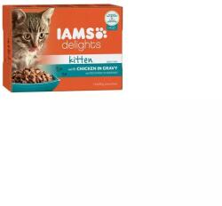 Iams Cat Delights alutasak Kitten & Junior csirke falatkák ízletes szószban, Multipack 12x85g - grandopet