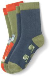 Tchibo 2 pár kisgyerek zokni, csigás 1x olívazöld-narancssárga, többszínű belekötött állatmintával, 1x sötétkék-olívazöld 31-34