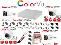 Hikvision Kit supraveghere profesional mixt Hikvision Color Vu 4 camere 5MP IR40m si IR20m , full accesorii SafetyGuard Surveillance