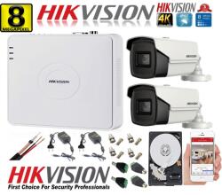 Hikvision Kit supraveghere ultraprofesional Hikvision 2 camere 8MP 4K, 80 IR, DVR 4 canale, accesorii incluse si HDD SafetyGuard Surveillance