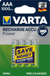 VARTA Power 1000mAh (AAA / R03) Mikró Újratölthető Elem / Ni-MH Akkumulátor (4db)