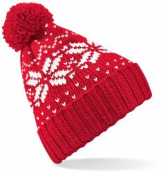 Beechfield Căciulă de iarnă cu pompon și motiv Fair Isle Snowstar - Roșie / albă (B456-1000038402)