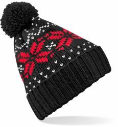 Beechfield Căciulă de iarnă cu pompon și motiv Fair Isle Snowstar - Neagră / roșie / albă (B456-1000038399)