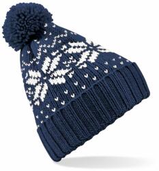 Beechfield Căciulă de iarnă cu pompon și motiv Fair Isle Snowstar - Albastru închis / albă (B456-1000038403)