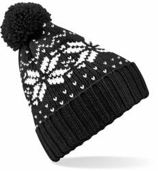 Beechfield Căciulă de iarnă cu pompon și motiv Fair Isle Snowstar - Neagră / albă (B456-1000038400)
