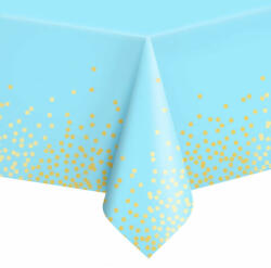PartyPal Asztalterítő, kék színű, arany konfetti mintákkal, 137x 274 cm