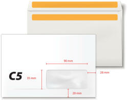 Generic Plic C5, 162 x 229 mm, fereastra dreapta 35 x 90 mm, alb, autoadeziv, 80 g/mp, 500 bucati/cutie, (KF30325)