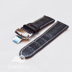  Curea piele vitel captusita deployant cu arc neagra, cusaturi albe 22 mm - 35932 - ceas-shop - 88,00 RON