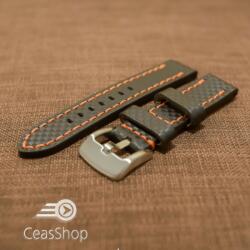  Curea piele fibra carbon neagra cusatura portocalie 22mm - 37015