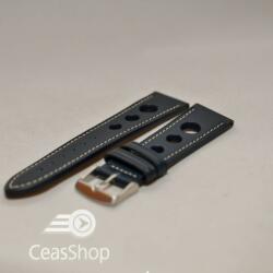  Curea piele GRAND PRIX albastra cusaturi albe 24mm - 37005