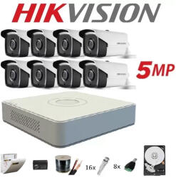 Hikvision Kit complet 8 camere supraveghere exterior 5MP TURBOHD HIKVISION 40 m IR, accesorii+hard 2TB SafetyGuard Surveillance