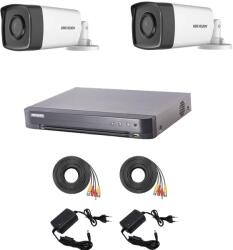 Hikvision Sistem supraveghere video Hikvision 2 camere 2MP Turbo HD IR 80 M si IR 40 M cu DVR Hikvision 4 canale, full accesorii SafetyGuard Surveillance