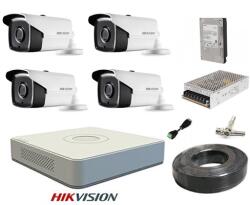 Hikvision Kit sistem profesional 4 camere supraveghere FULL HD 40 m IR HIKVISION complet, lentila 2.8mm+ accesorii +hard 1TB+CADOU UPS WELL SafetyGuard Surveillance
