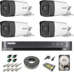 Hikvision Sistem supraveghere video exterior complet Hikvision 4 camere Turbo HD 5 MP 80 m IR cu toate accesoriile, cadou HDD 1tb SafetyGuard Surveillance