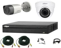 Dahua Sistem supraveghere video profesional Dahua HDCVI mixt, 2 camere 2MP IR Smart 20m cu DVR DAHUA 4 canale, accesorii, live internet SafetyGuard Surveillance