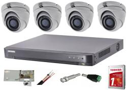 Hikvision Sistem supraveghere video interior complet Hikvision 4 camere Turbo HD 5 MP 20 m IR accesorii incluse, cadou HDD 1tb SafetyGuard Surveillance