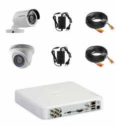 Hikvision Sistem camere supraveghere video mixt complet 2 camere Hikvision full hd cu IR 20 m plug and play, DVR 4 canale, accesorii SafetyGuard Surveillance