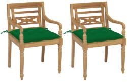 vidaXL Scaune Batavia cu perne verde, 2 buc. , lemn masiv tec (3062147)