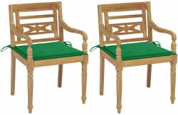 vidaXL Scaune Batavia cu perne verzi, 2 buc. , lemn masiv tec (3062132)