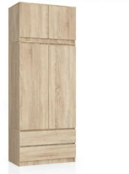 AKORD Gardróbszekrény fiókkal + kiegészítő felső szekrény - Akord Furniture S90 - sonoma tölgy