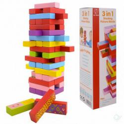 Fakopáncs Jenga 3-in-1 színes Leboruló torony, domino és memória