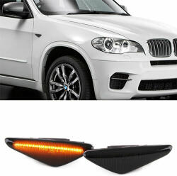 BMW E70 X5 LCI E71 X6 F25 X3 füst fekete burás futófényes SMD LED oldalindex szett