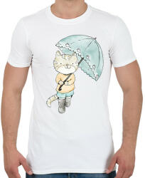 printfashion Macska egeres ernyővel - Férfi póló - Fehér (12215487)