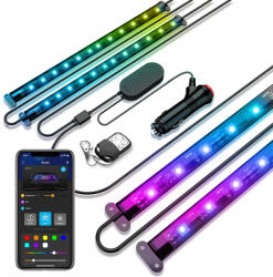 Govee Banda LED Auto Govee, 4 x 30 cm, 15 culori, 30 scene iluminat, 4 moduri muzica, telecomanda inclusa (H7090)