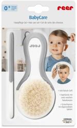 REER Set perie si pieptene ingrijire bebelusi, cu par natural de capra, alb cu gri, BabyCare Hair, Reer 81070 Children SafetyCare