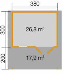 WEKA faház gerendaház 136 380 x 300 cm, 200 cm-es terasz előtetővel kérem (136.3830.40.00)